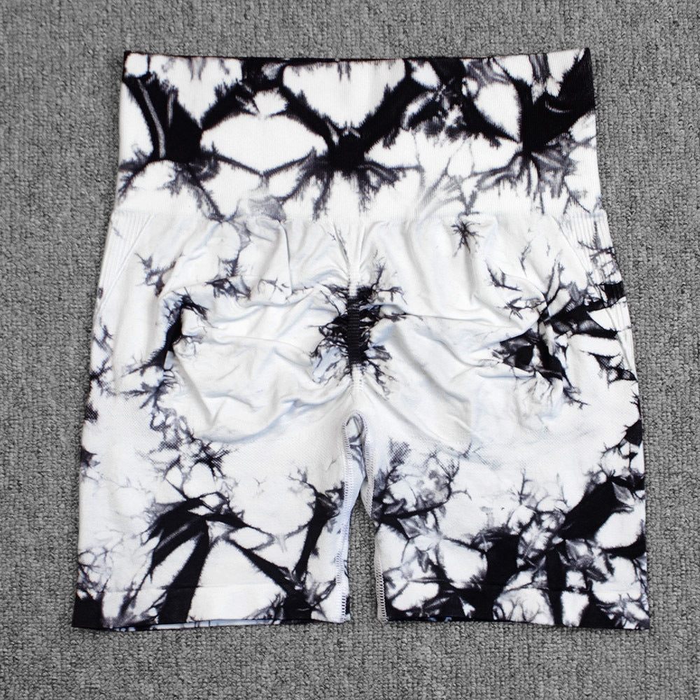 Tie-Dye Quick-Dry Yoga Shorts – High-Waisted Hip-Lifting Fitness Leggings