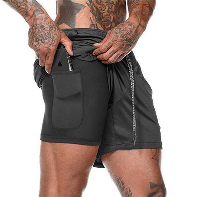 2 In 1 Double-deck Quick Dry Running Shorts Men Sports Short Pants