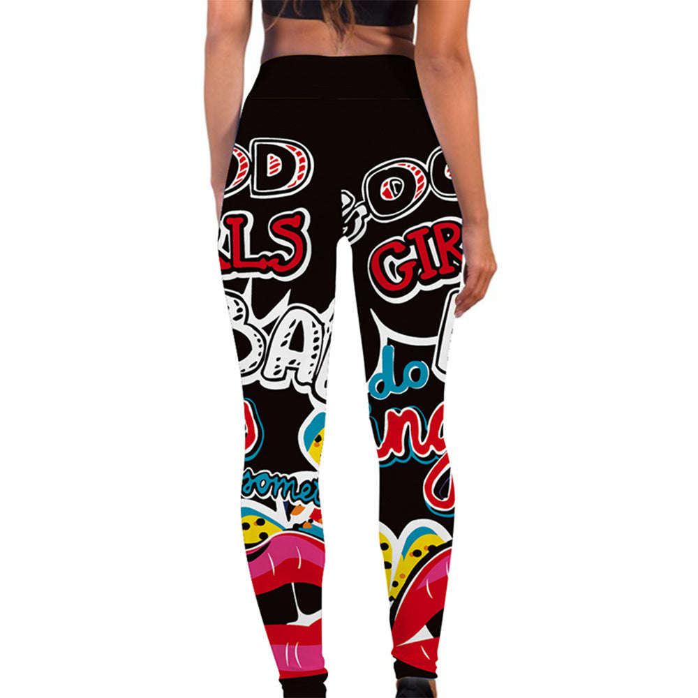 SWEAT-ABSORBENT DIGITAL PRINTING LEGGINGS HIGH WAIST SLIM YOGA PANTS