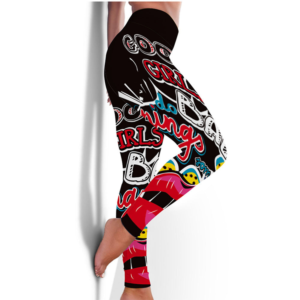 SWEAT-ABSORBENT DIGITAL PRINTING LEGGINGS HIGH WAIST SLIM YOGA PANTS