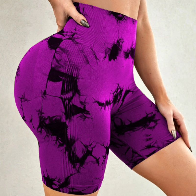 Tie-Dye Quick-Dry Yoga Shorts – High-Waisted Hip-Lifting Fitness Leggings