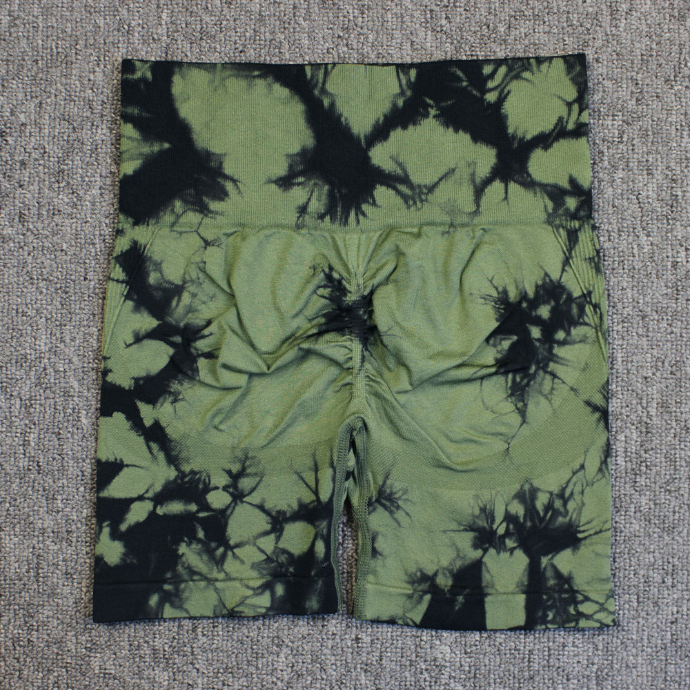 Tie-Dye Quick-Dry Yoga Shorts – High-Waisted Hip-Lifting Fitness Leggings