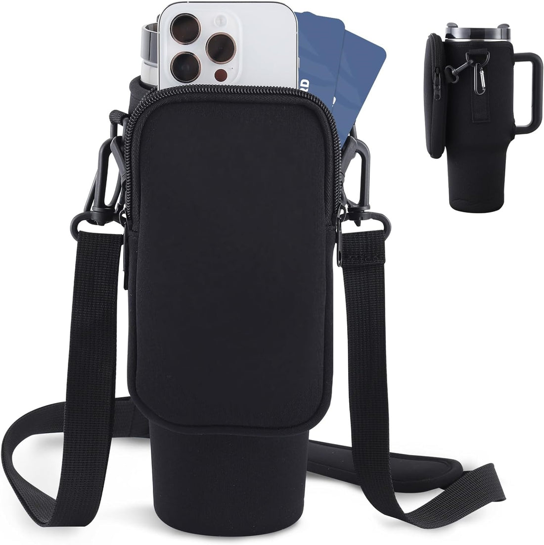 Water Bottle Carrier Bag, Compatible with 40oz Tumbler, Adjustable Strap for Walking, Hiking, Traveling, Sports