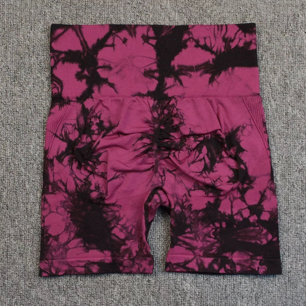 Tie-Dye Quick-Dry Yoga Shorts – High-Waisted Hip-Lifting Fitness Leggings