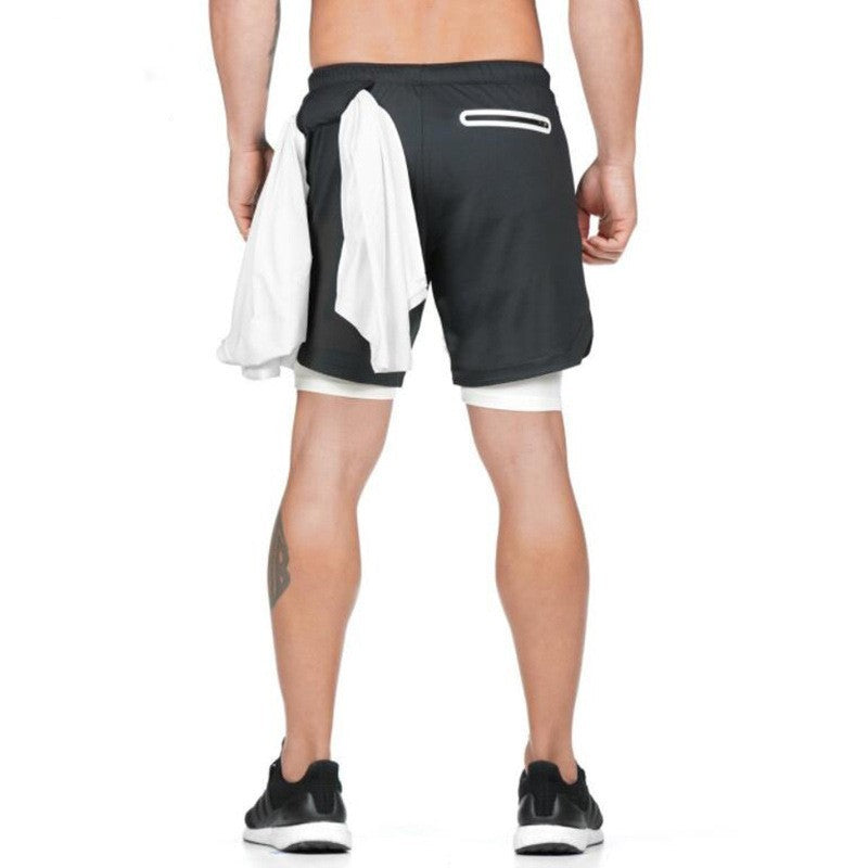 2 In 1 Double-deck Quick Dry Running Shorts Men Sports Short Pants