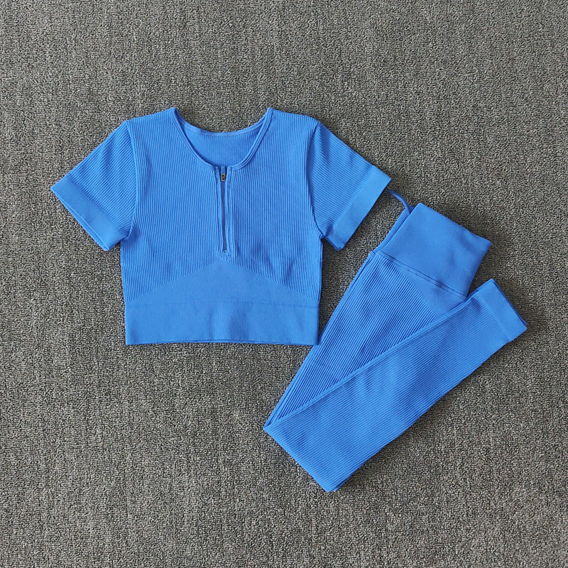 Front Zipper Sports Short Sleeve High Waist Yoga Pants
