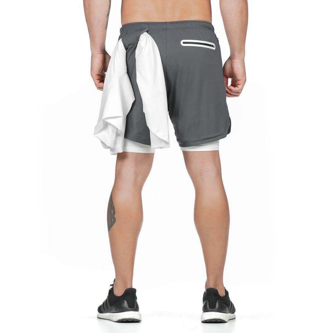 2 In 1 Double-deck Quick Dry Running Shorts Men Sports Short Pants