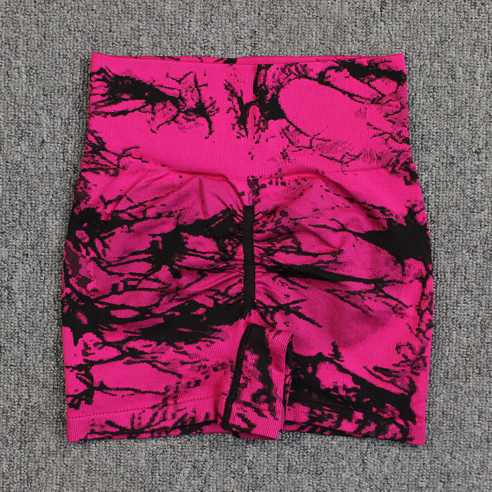 Tie-Dye Quick-Dry Yoga Shorts – High-Waisted Hip-Lifting Fitness Leggings