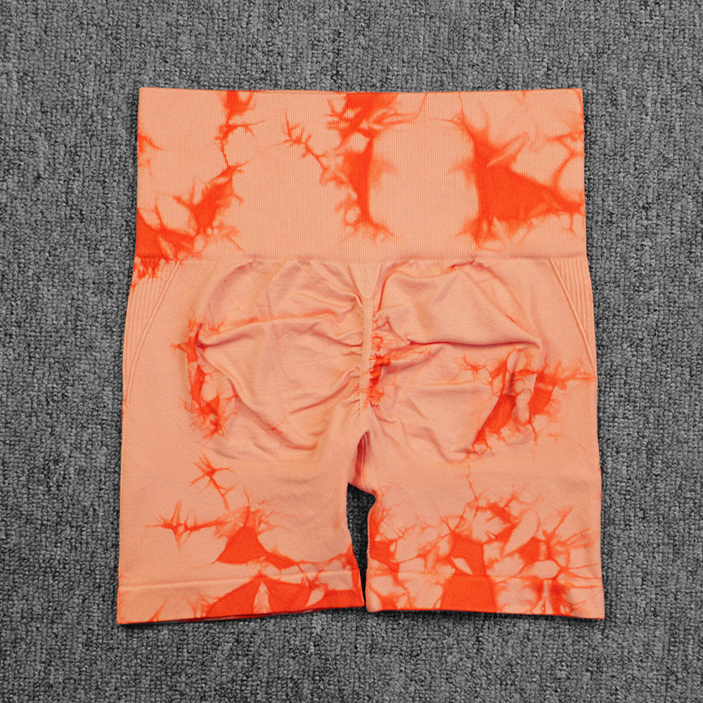 Tie-Dye Quick-Dry Yoga Shorts – High-Waisted Hip-Lifting Fitness Leggings