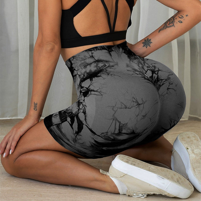 Tie-Dye Quick-Dry Yoga Shorts – High-Waisted Hip-Lifting Fitness Leggings