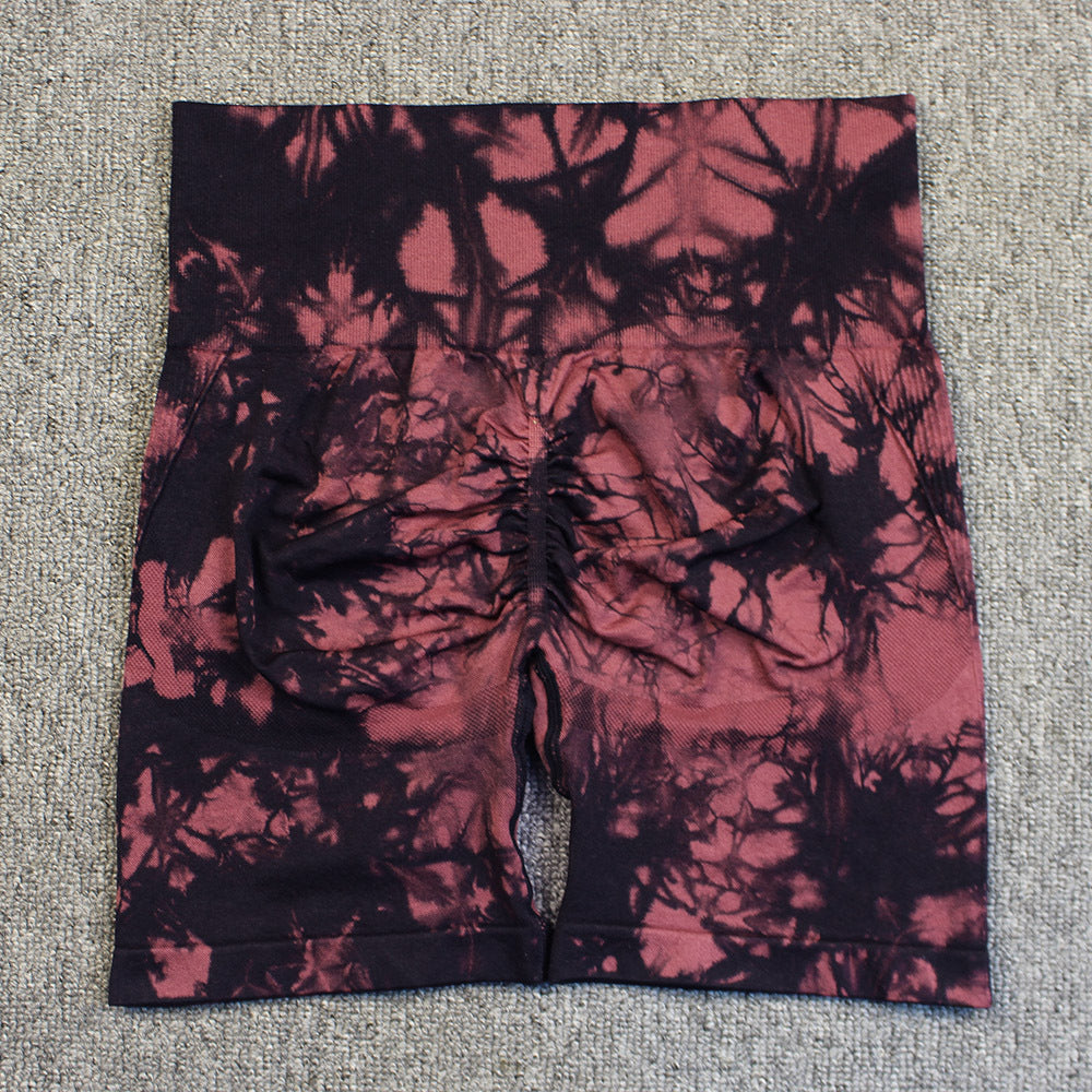Tie-Dye Quick-Dry Yoga Shorts – High-Waisted Hip-Lifting Fitness Leggings